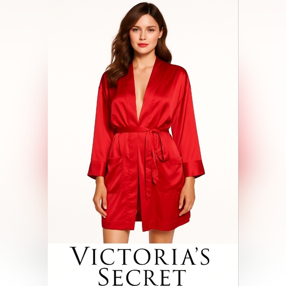 Vintage Victoria's Secret Red Satin Short Robe One Size - Picture 1 of 6